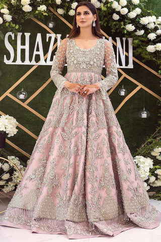 Pakistani Lilac-Pink Embroidered Net Pishwas Dress (1-Pc) - Image 2