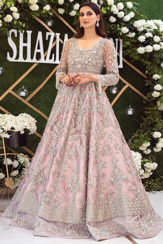 Pakistani Lilac-Pink Embroidered Net Pishwas Dress (1-Pc) - Image 6