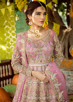 Onion Pink Embroidered Net Pishwas Dress (2-Piece) - Image 4