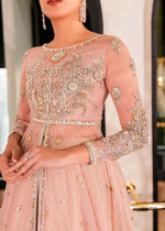 Pakistani Blush Pink Hand-Embellished Net Pishwas Lehnga (3-Piece) - Image 3