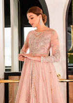 Pakistani Blush Pink Hand-Embellished Net Pishwas Lehnga (3-Piece) - Image 4
