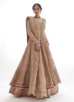 Pakistani Tea Pink Embellished Net & Raw Silk Bridal Pishwas (2-Piece) - Image 2