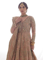 Pakistani Tea Pink Embellished Net & Raw Silk Bridal Pishwas (2-Piece) - Image 4