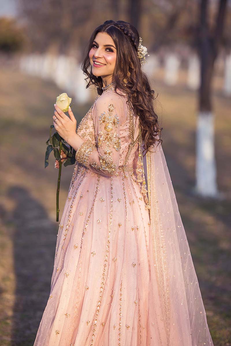 Blush Pink Embellished Net Pishwas Dress (3-Piece) - Image 1