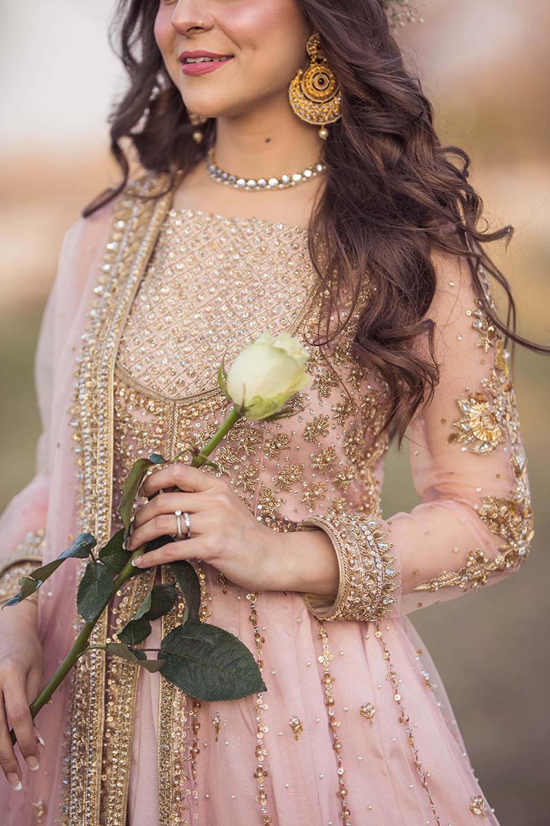 Blush Pink Embellished Net Pishwas Dress (3-Piece) - Image 5