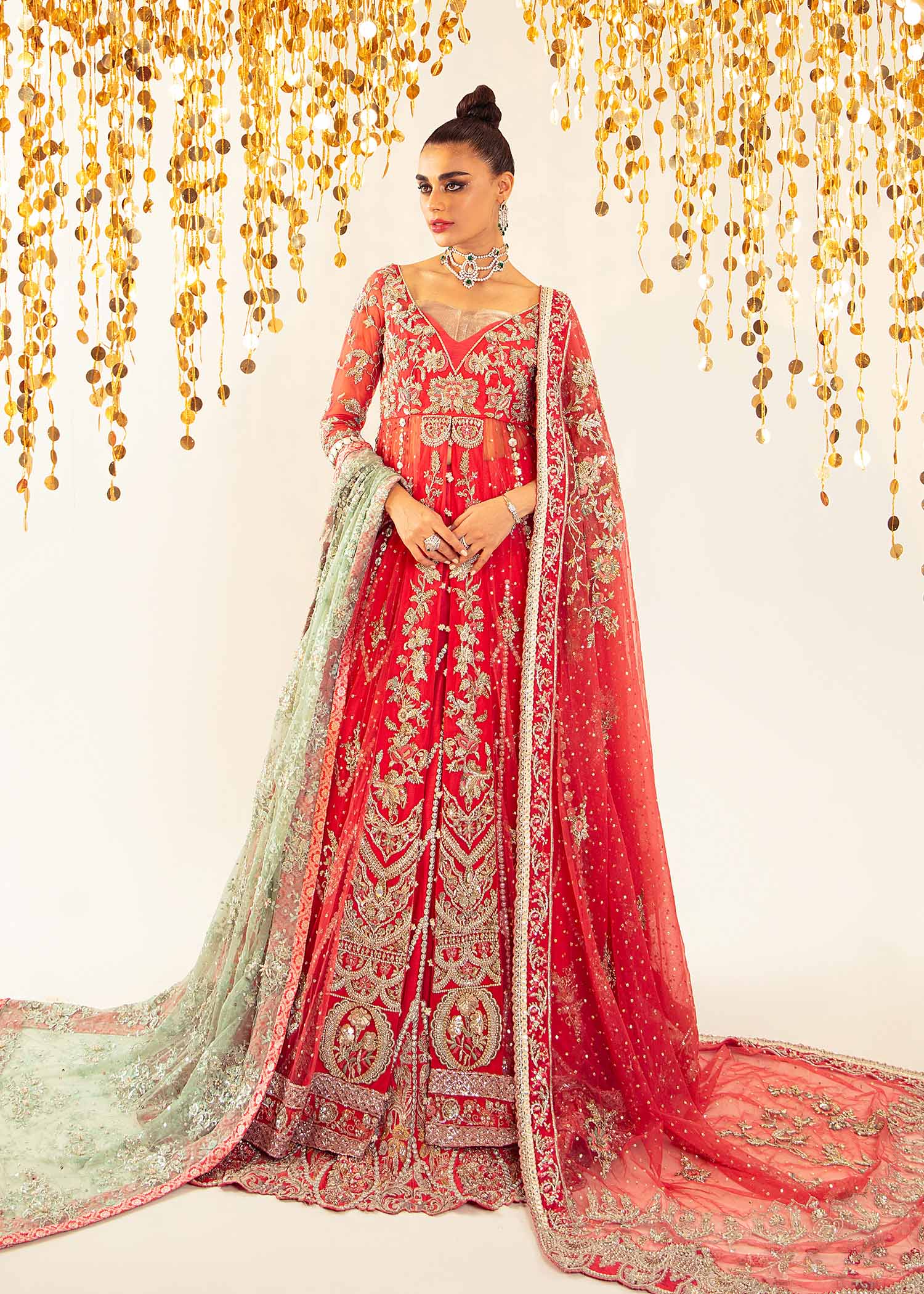 Pakistani Carrot Pink Embroidered Net Pishwas Dress (3-Piece) - Image 1