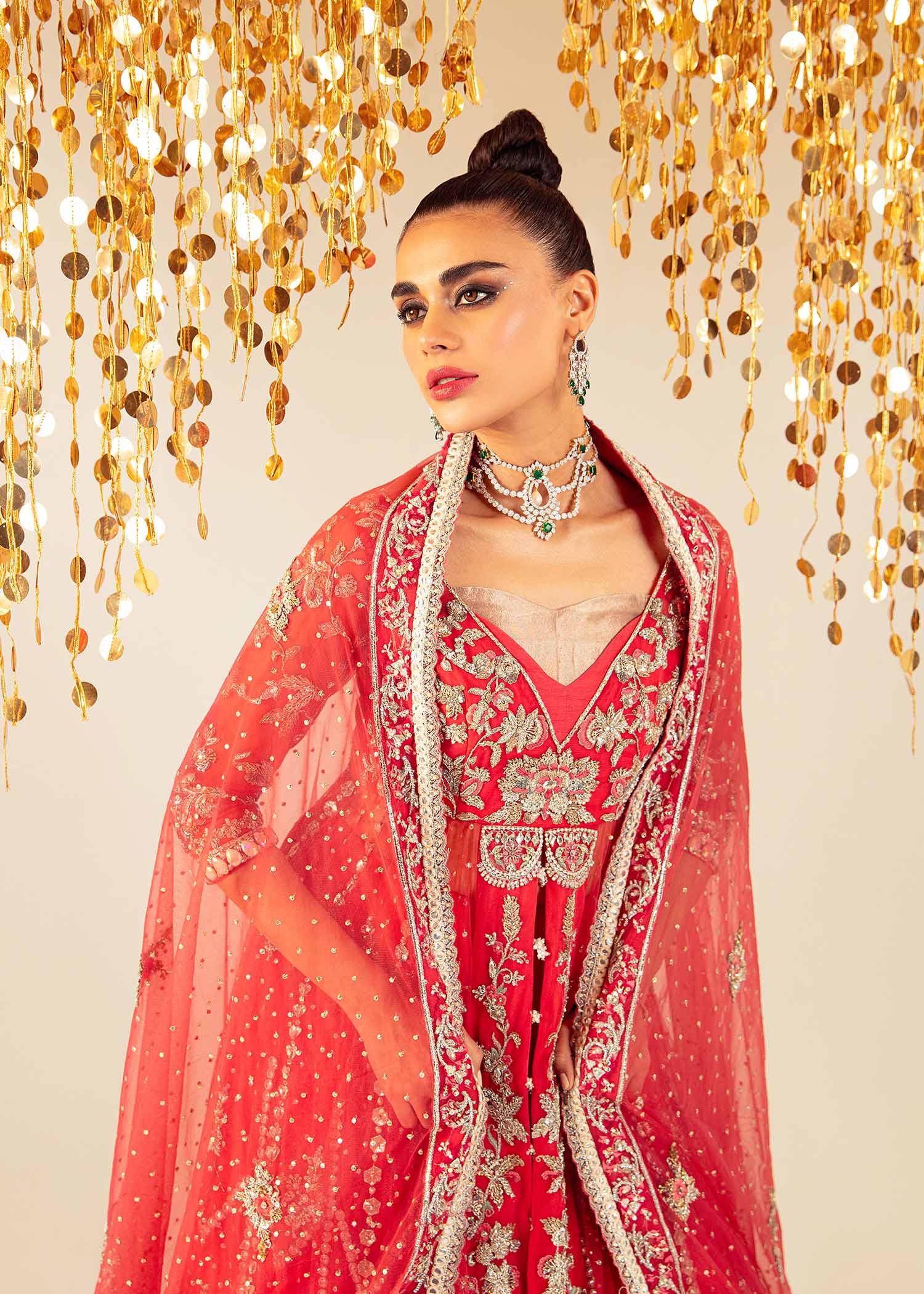 Pakistani Carrot Pink Embroidered Net Pishwas Dress (3-Piece) - Image 2