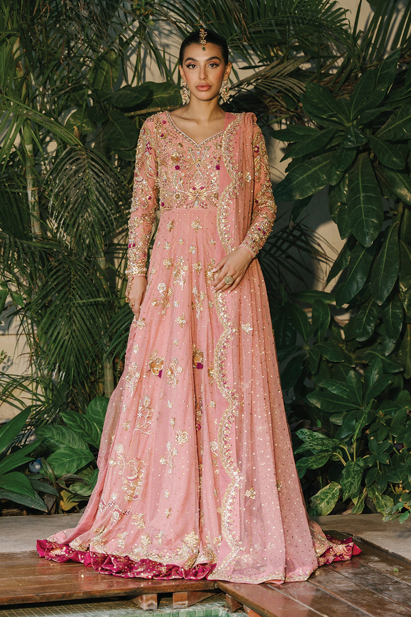 Coral Zardozi Net Bridal Pishwas (3-Piece) - Image 1