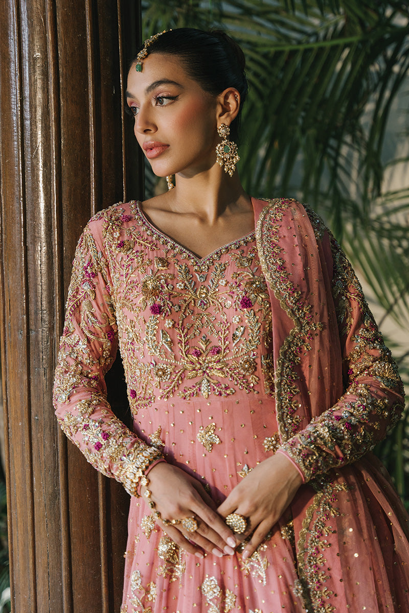 Coral Zardozi Net Bridal Pishwas (3-Piece) - Image 3