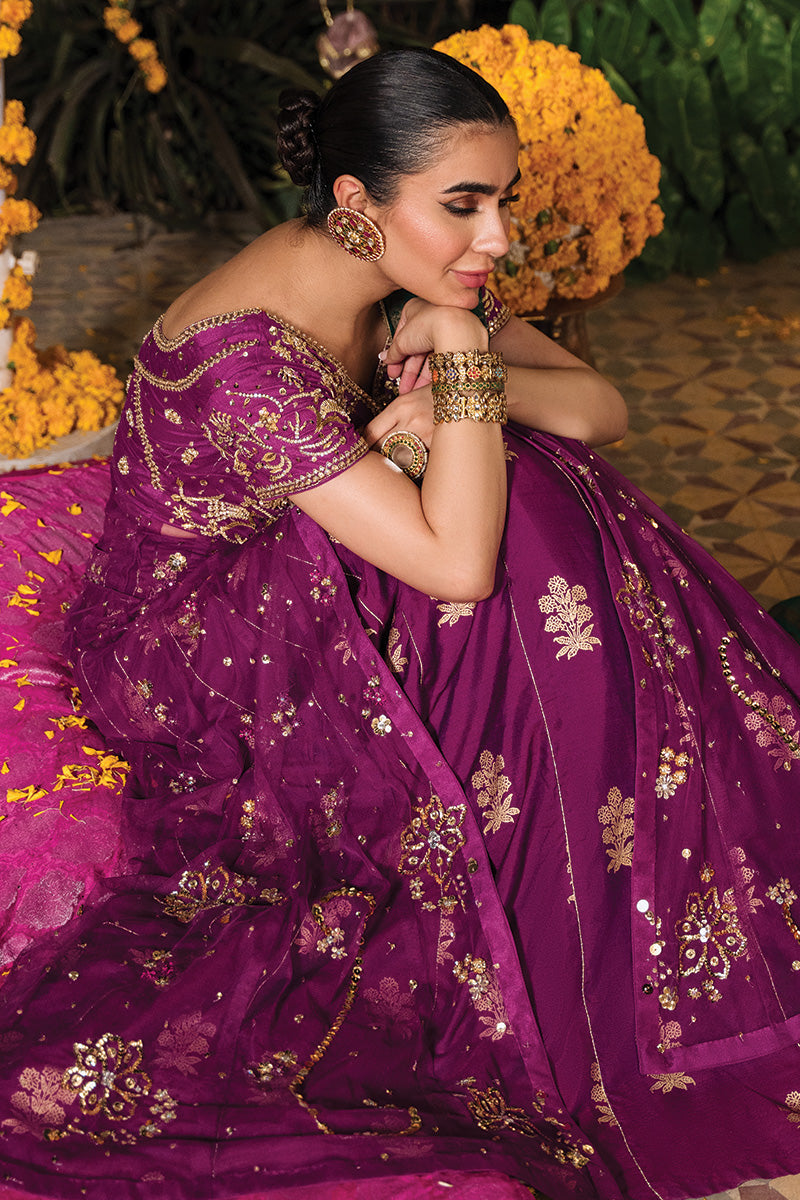 Pakistani Magenta Zardozi Net Pishwas Dress (3-Piece) - Image 8