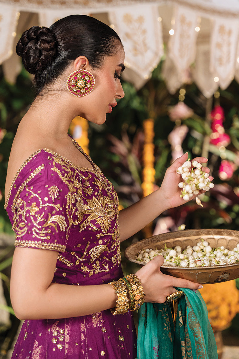 Pakistani Magenta Zardozi Net Pishwas Dress (3-Piece) - Image 4