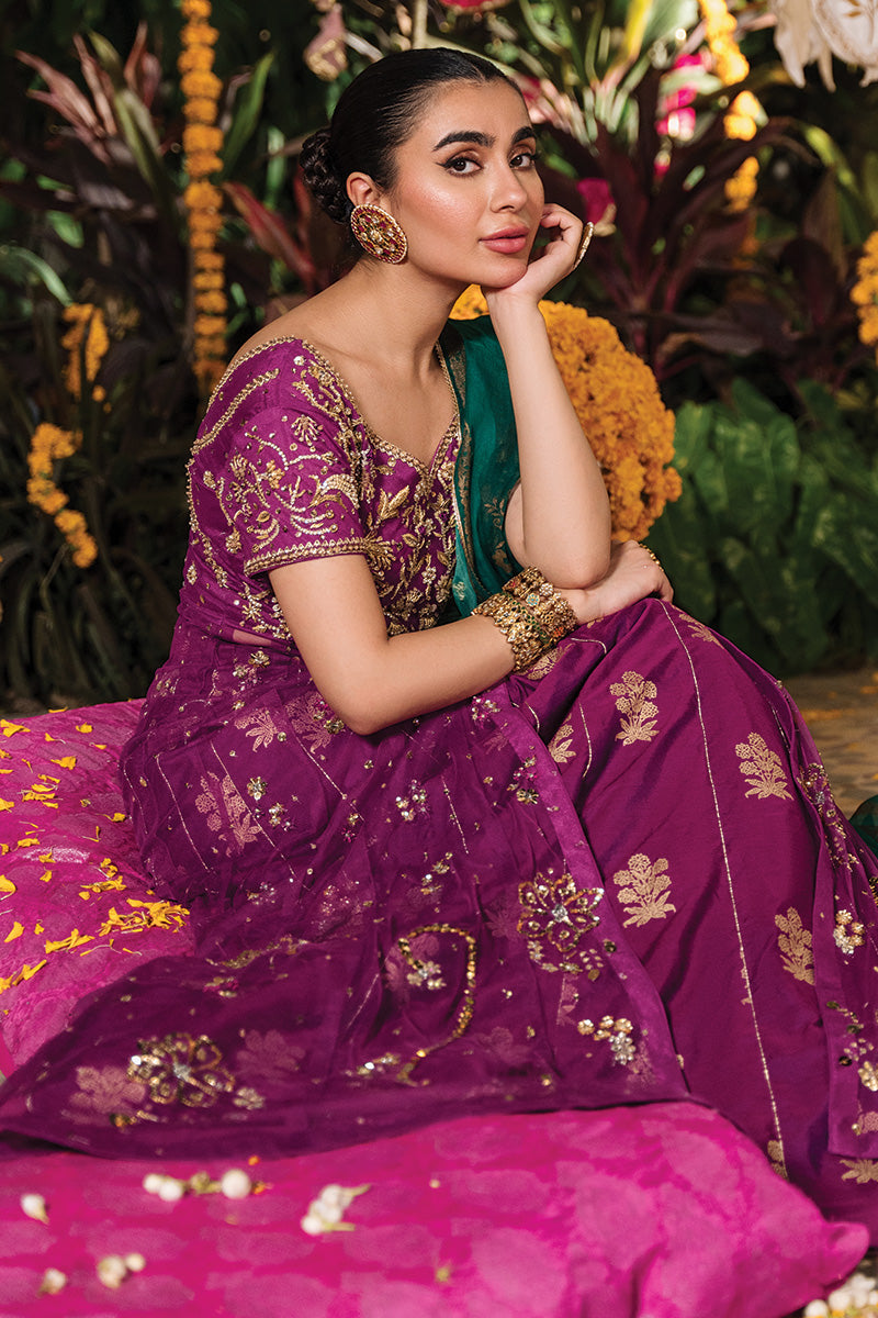 Pakistani Magenta Zardozi Net Pishwas Dress (3-Piece) - Image 6