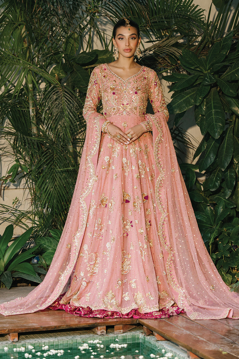 Coral Zardozi Net Bridal Pishwas (3-Piece) - Image 5
