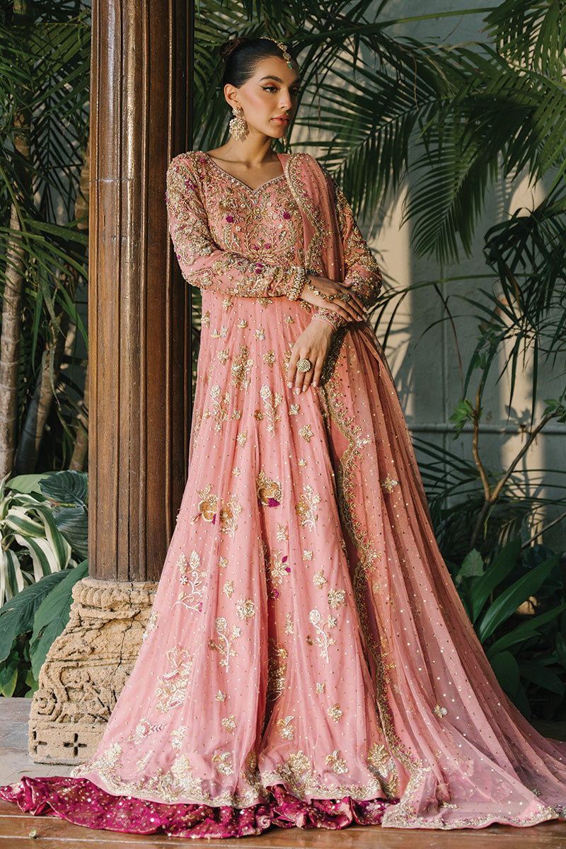 Coral Zardozi Net Bridal Pishwas (3-Piece) - Image 6