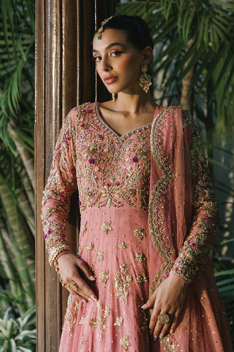 Coral Zardozi Net Bridal Pishwas (3-Piece) - Image 7