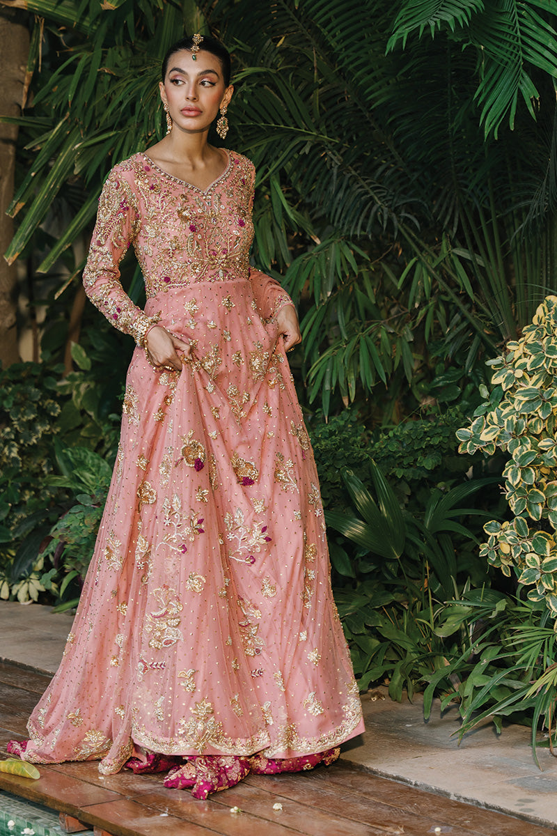 Coral Zardozi Net Bridal Pishwas (3-Piece) - Image 8