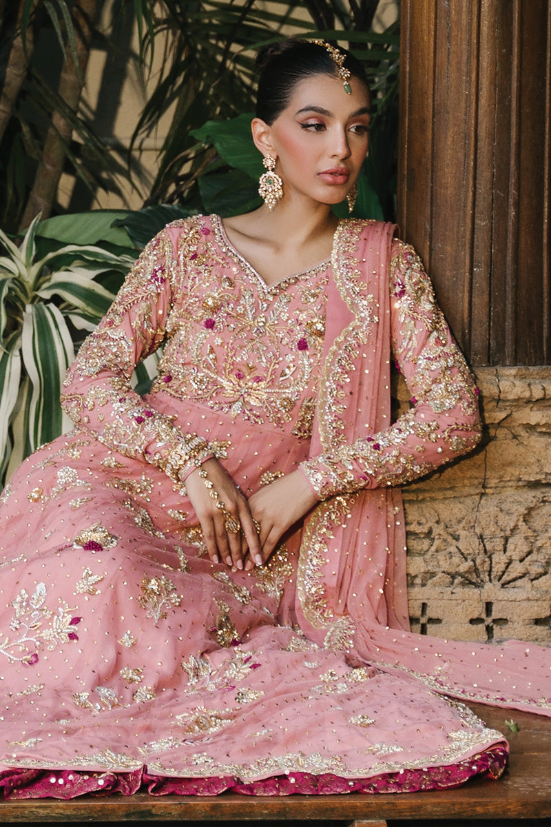 Coral Zardozi Net Bridal Pishwas (3-Piece) - Image 9