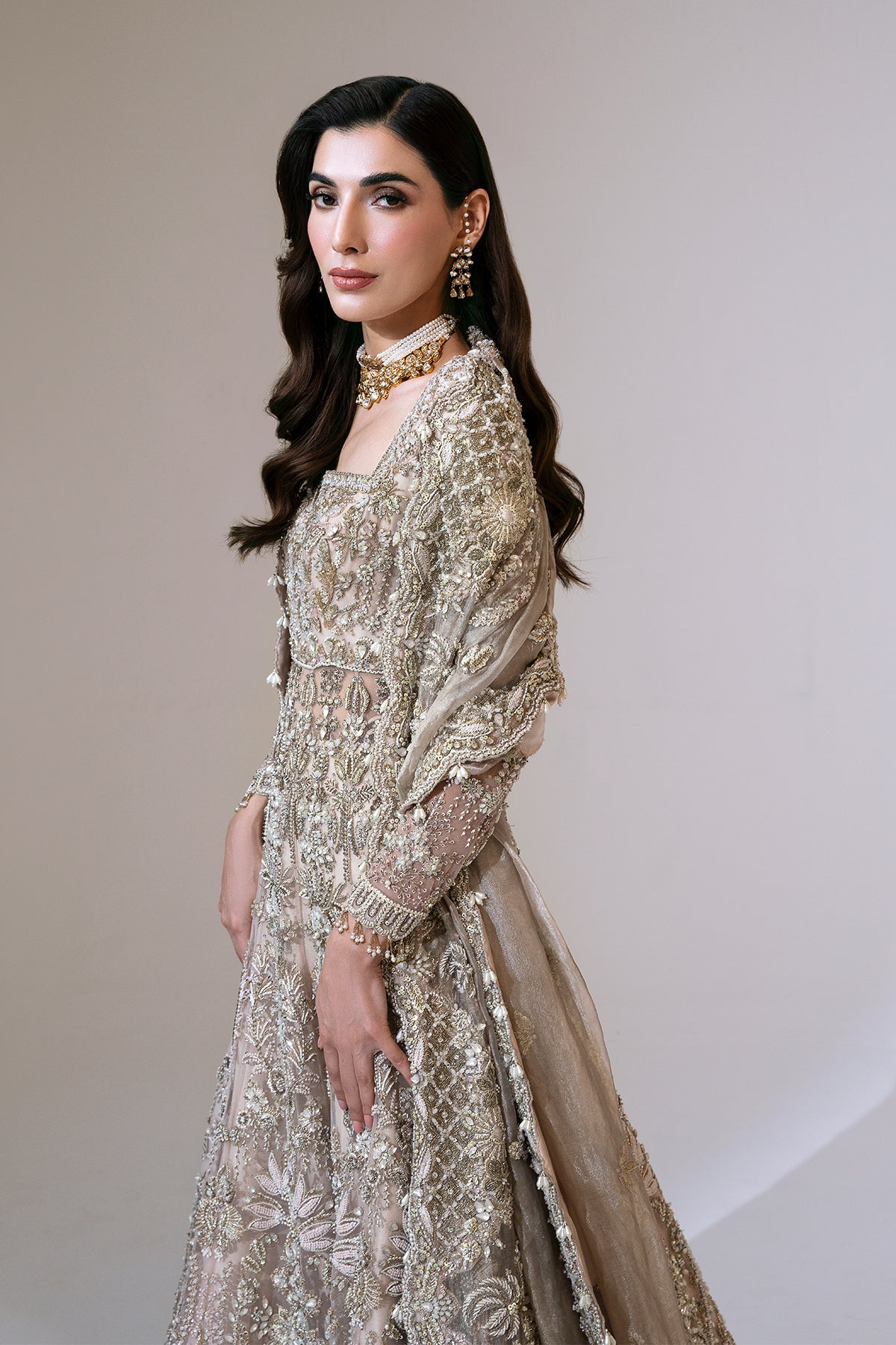 Nude Pink Embellished Net Pishwas Dress (3-Piece) - Image 20