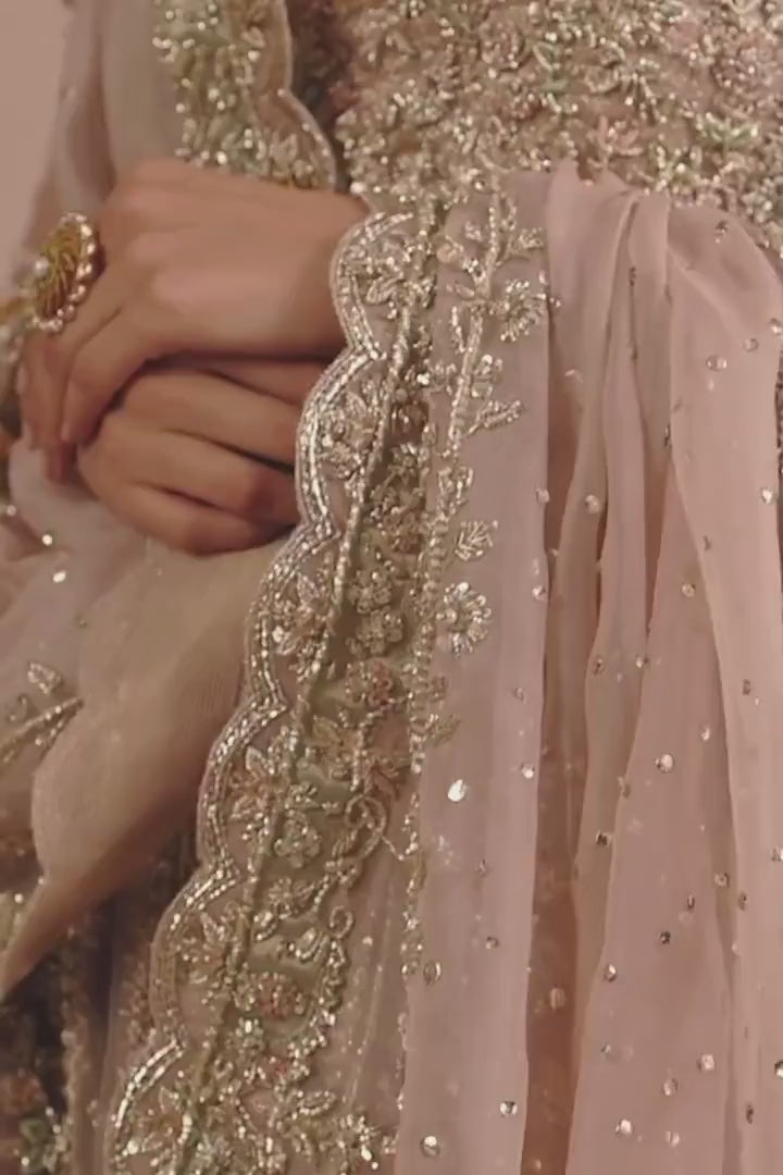 Pakistani Dusty Pink Zardozi Net Pishwas Dress (3-Piece) - Image 5