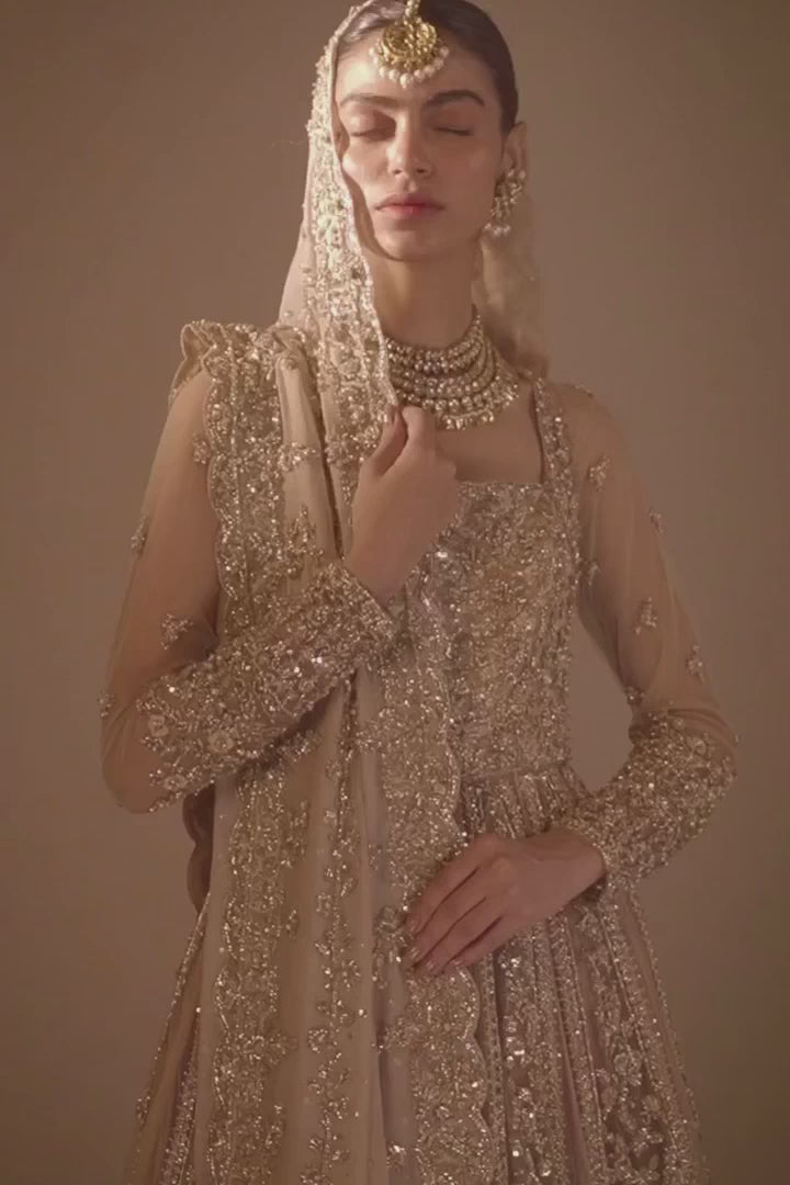 Pakistani Dusty Pink Zardozi Net Pishwas Dress (3-Piece) - Image 5