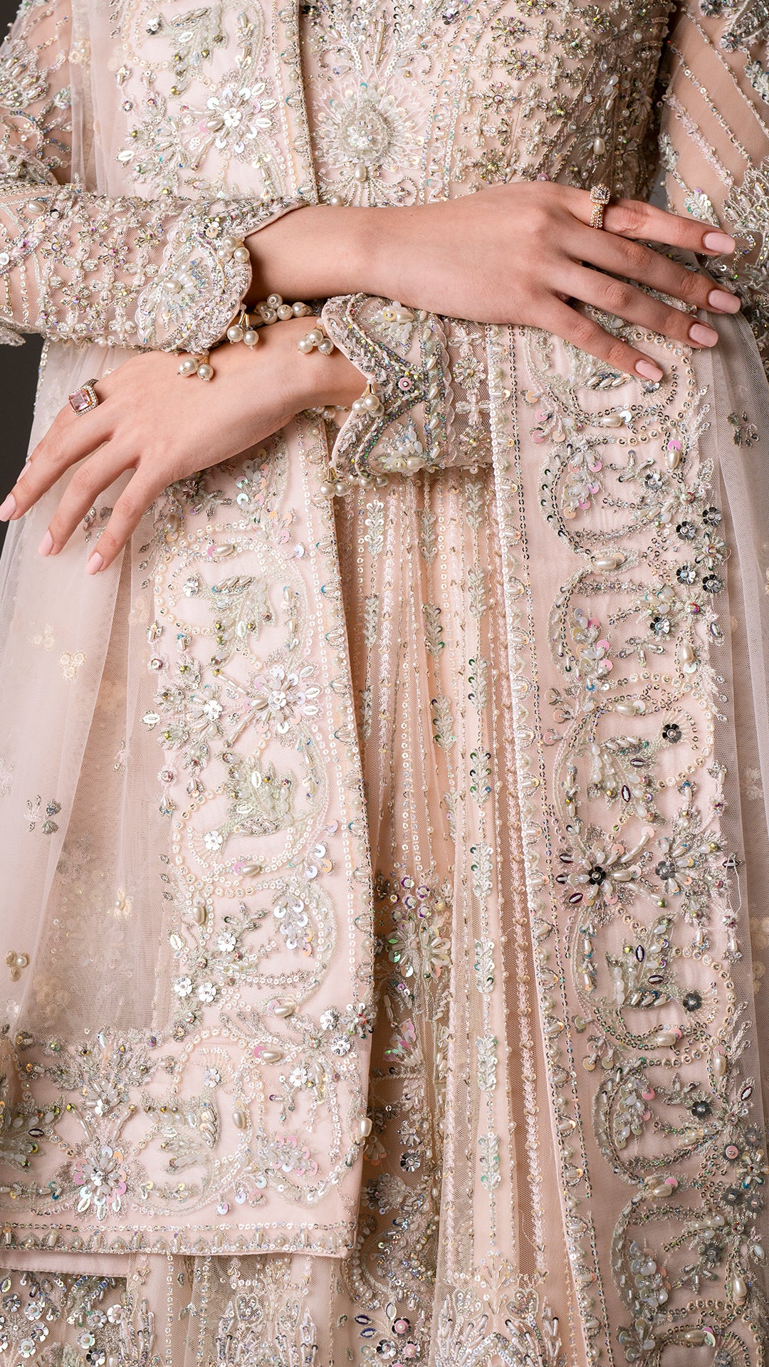 Blush Pink Hand-Embellished Net Pishwas (3-Piece) - Image 16