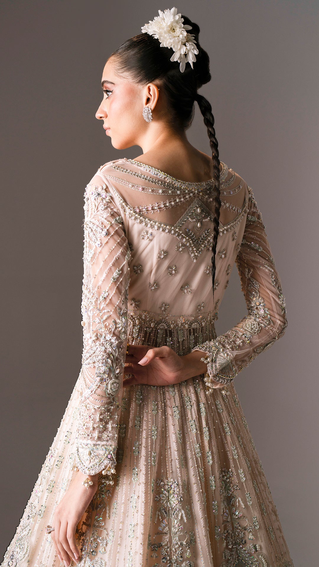 Blush Pink Hand-Embellished Net Pishwas (3-Piece) - Image 2