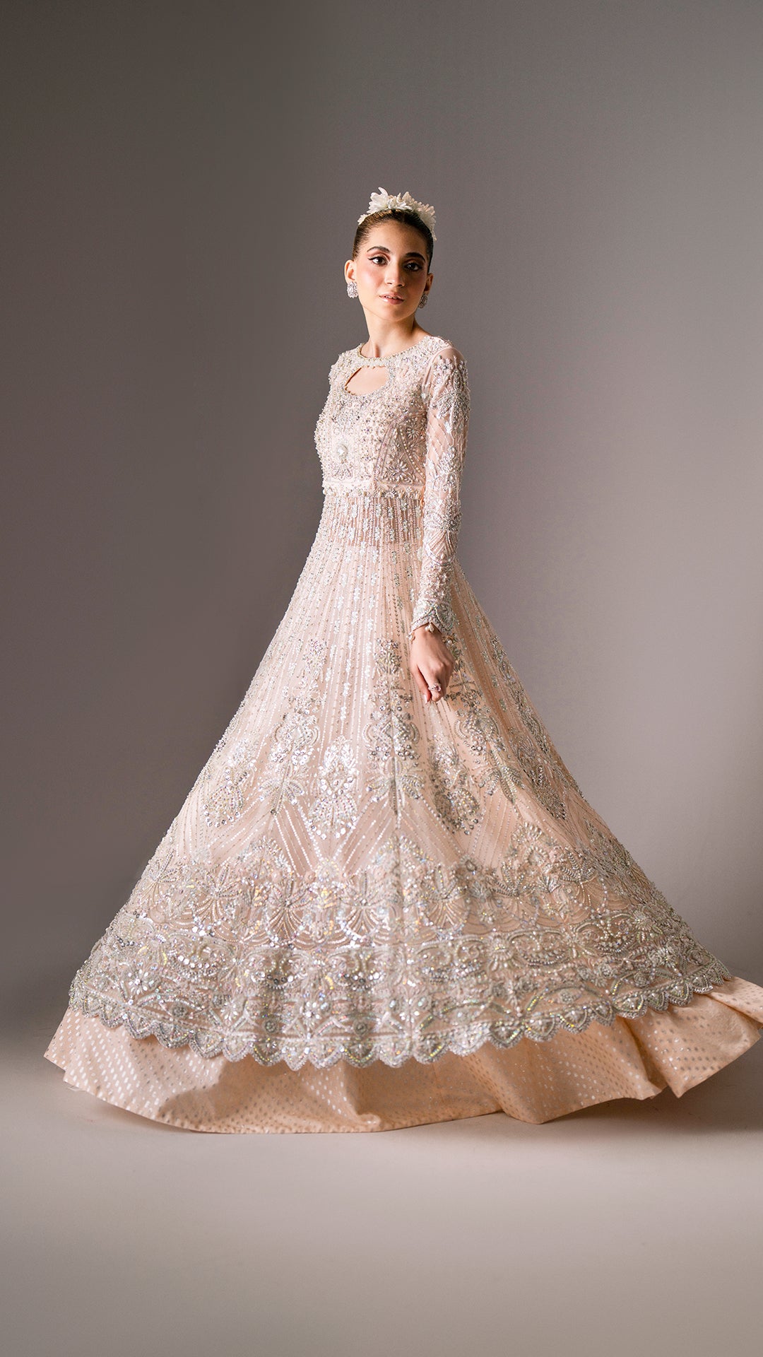 Blush Pink Hand-Embellished Net Pishwas (3-Piece) - Image 5