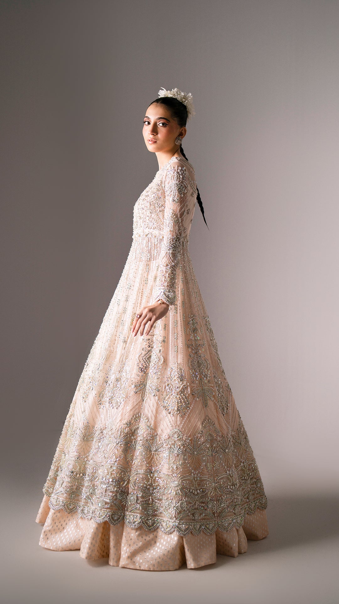 Blush Pink Hand-Embellished Net Pishwas (3-Piece) - Image 6