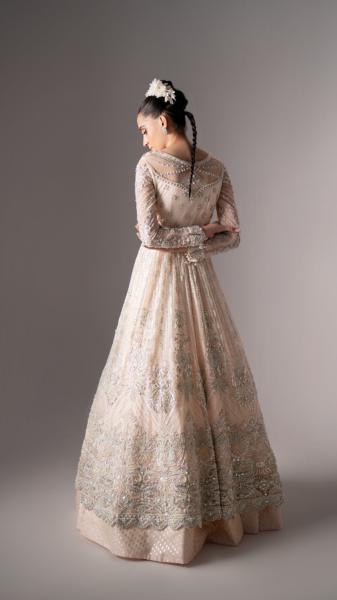 Blush Pink Hand-Embellished Net Pishwas (3-Piece) - Image 8