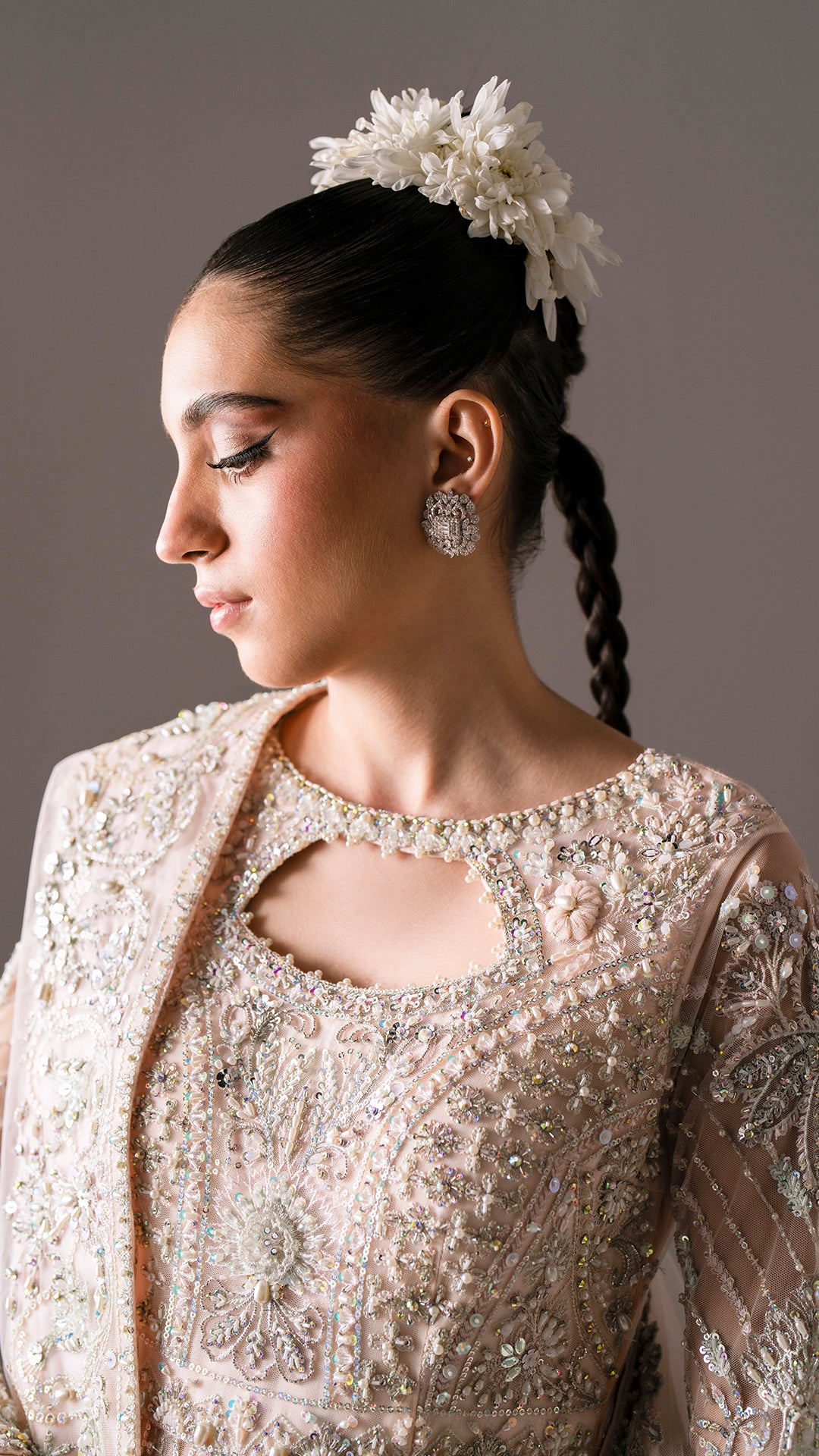 Blush Pink Hand-Embellished Net Pishwas (3-Piece) - Image 9