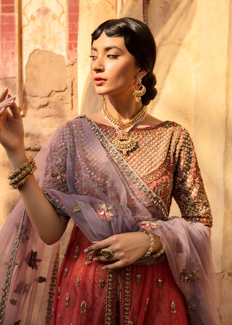 Pakistani Coral Zardozi Net Pishwas Dress (3-Piece) - Image 2