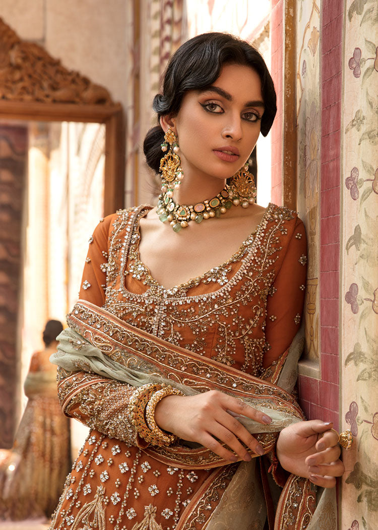 Pakistani Coral Zardozi Net Pishwas Dress (3-Piece) - Image 3