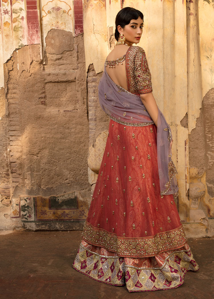 Pakistani Coral Zardozi Net Pishwas Dress (3-Piece) - Image 4