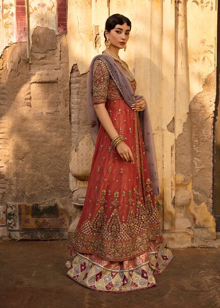 Pakistani Coral Zardozi Net Pishwas Dress (3-Piece) - Image 5