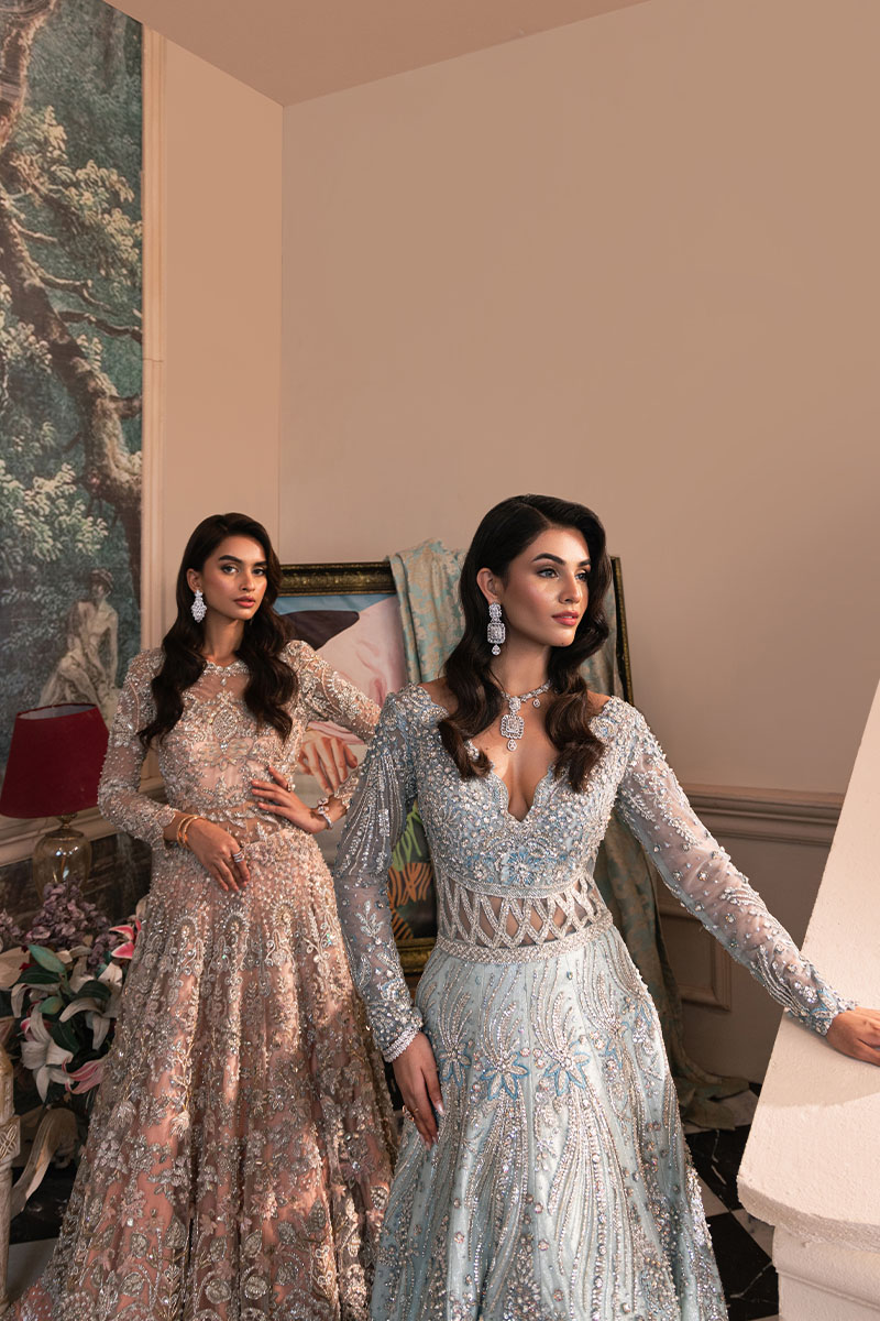 Peach Embellished Net Pishwas Dress (3-Piece) - Image 14