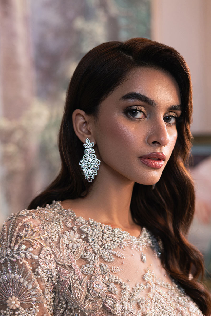 Peach Embellished Net Pishwas Dress (3-Piece) - Image 6