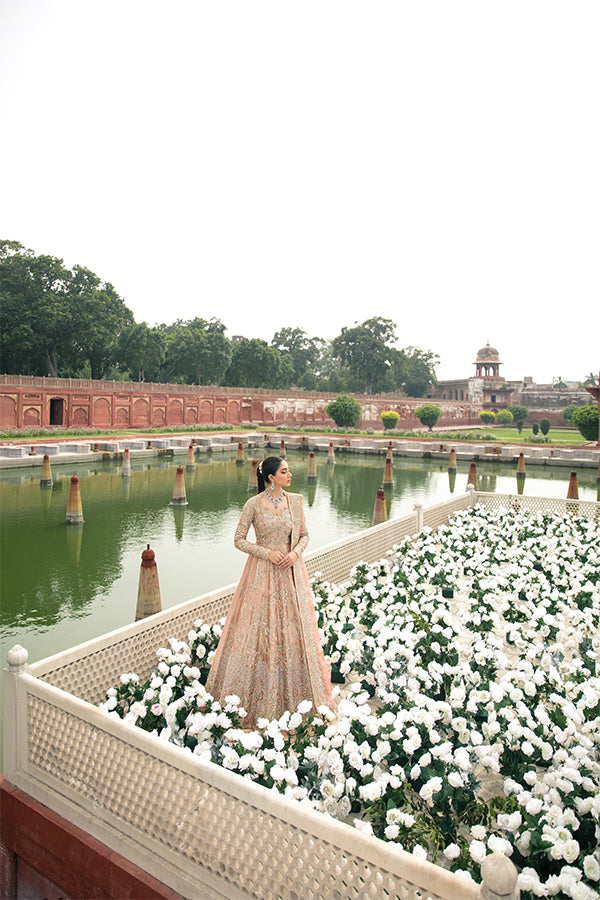 Indian Frosted Pink Embellished Organza Pishwas Dress (3-Piece) - Image 3