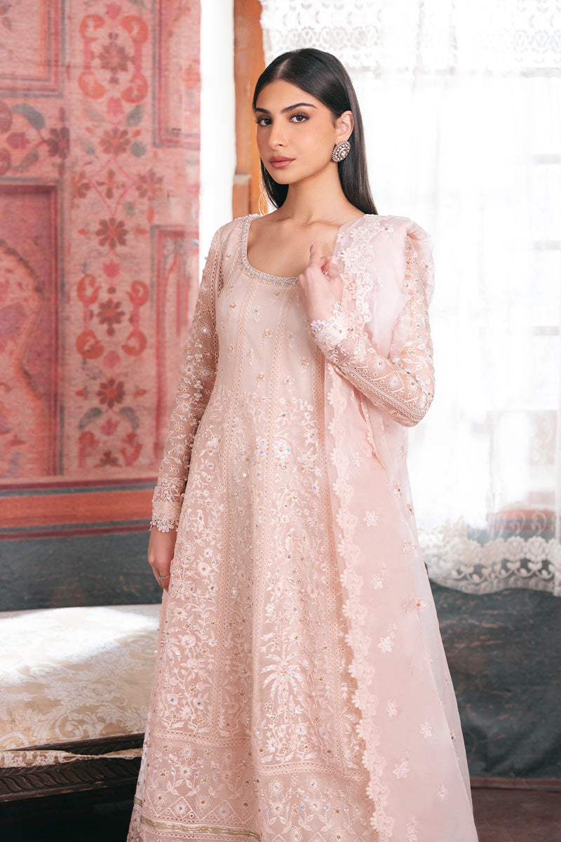 Soft Pink Embroidered Organza Pishwas Dress (3-Piece) - Image 2