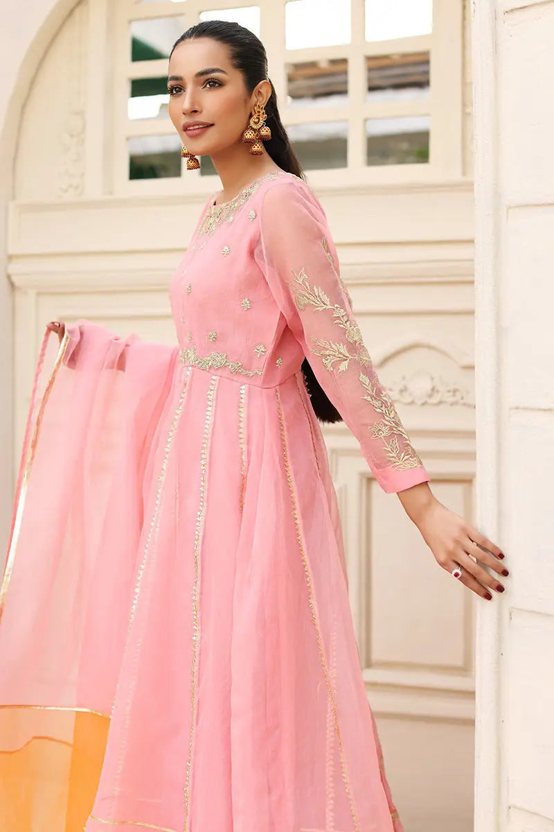 Pink Gota-Embroidered Organza Pishwas (2-Piece) - Image 2