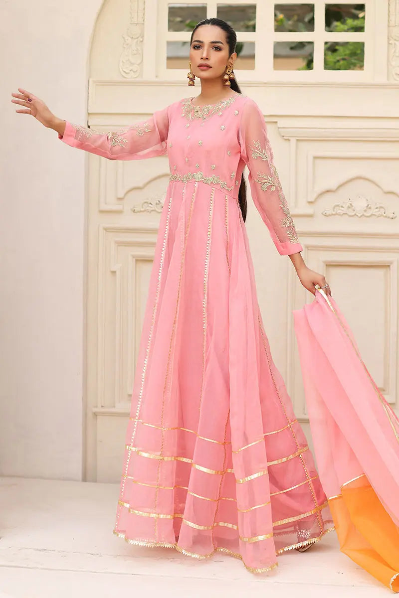 Pink Gota-Embroidered Organza Pishwas (2-Piece) - Image 3