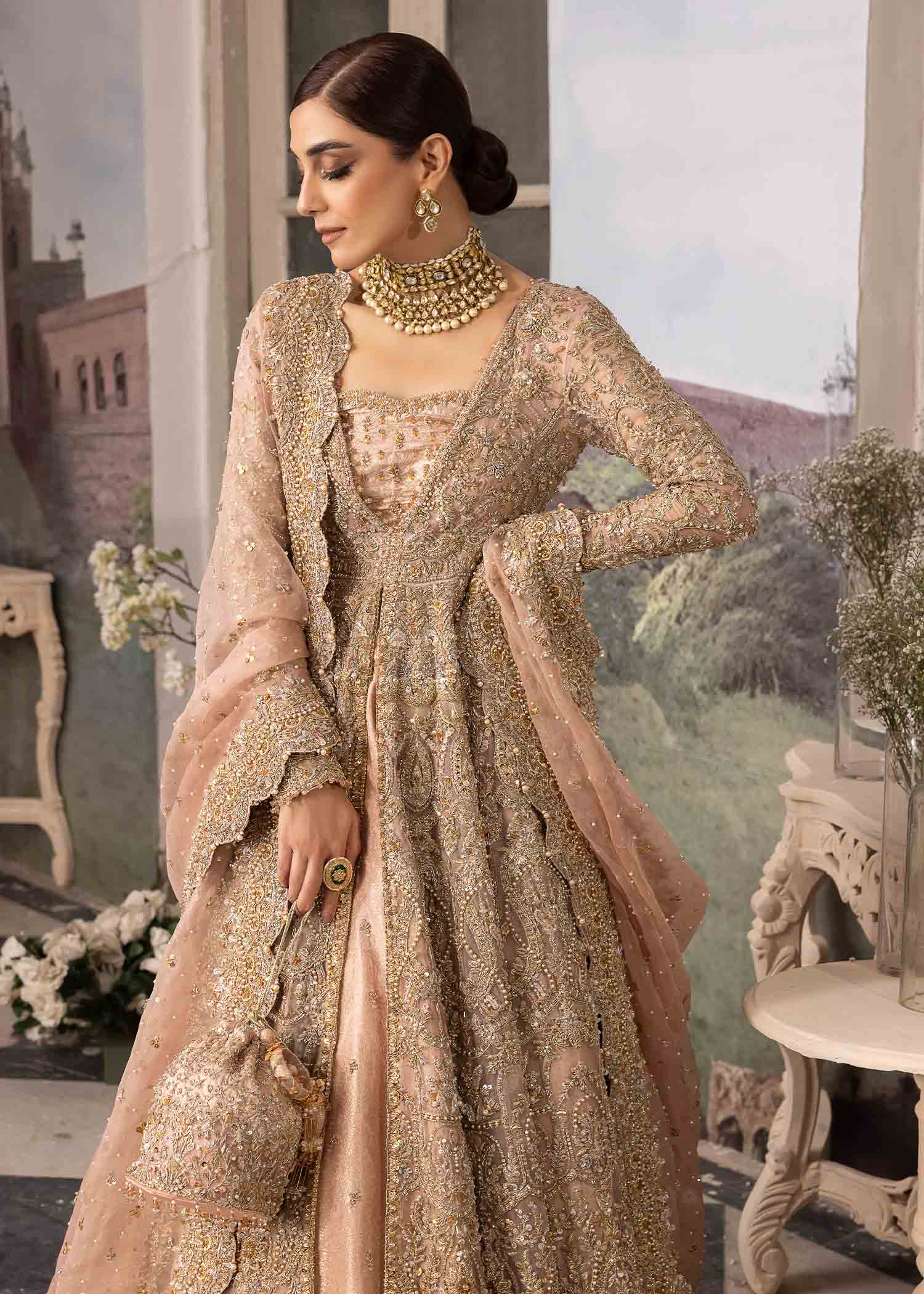 Light Pink Zardozi Organza Pishwas Dress (3-Piece) - Image 7