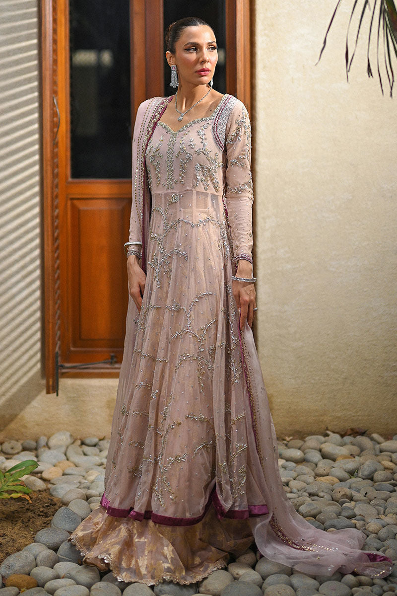 Pakistani Kashmiri Chai Pink Embroidered Organza Pishwas (3-Piece) - Image 8