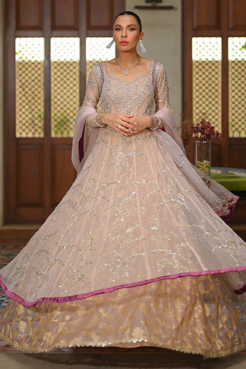 Kashmiri Chai Pink Embroidered Organza Pishwas (3-Piece) - Image 3