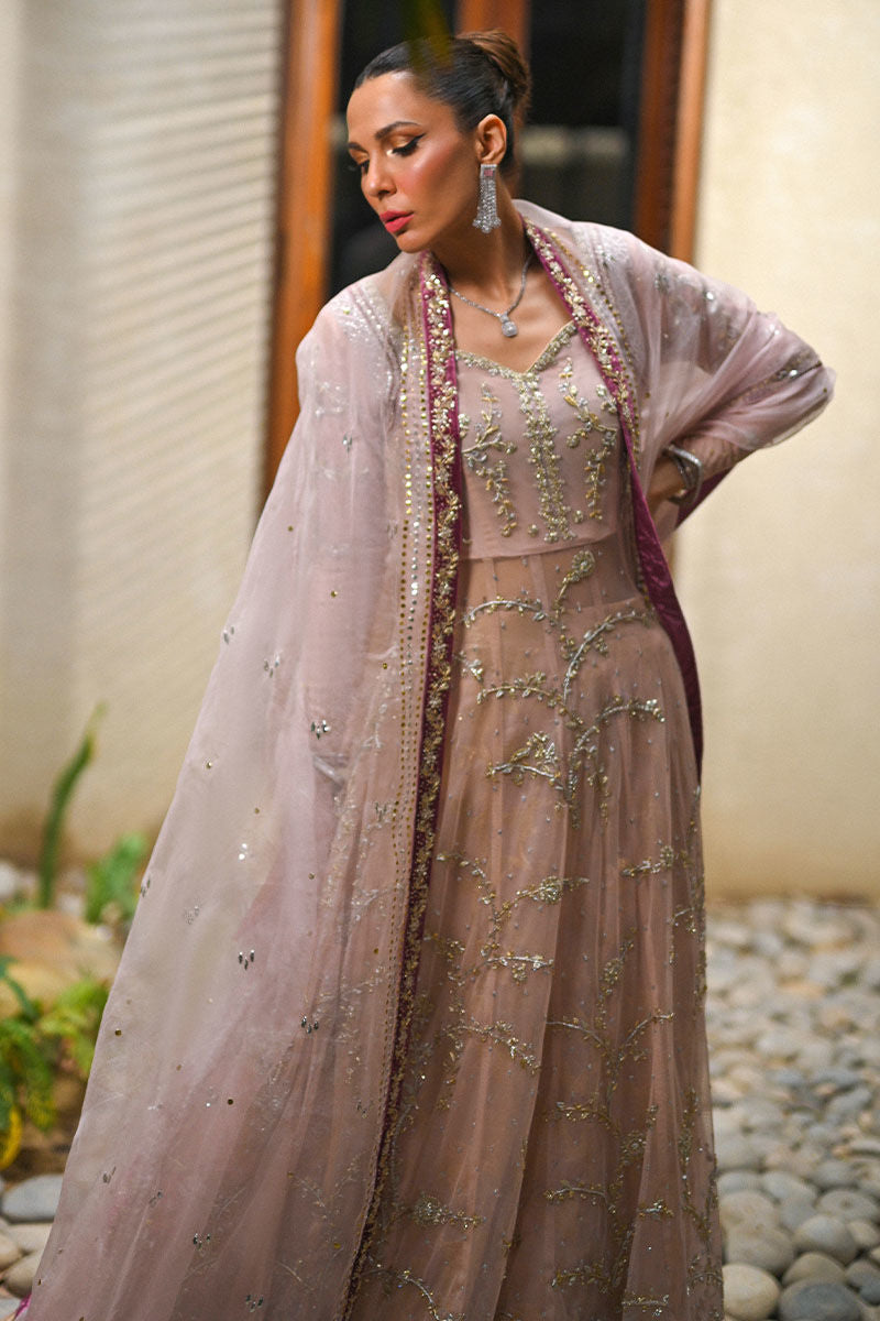 Kashmiri Chai Pink Embroidered Organza Pishwas (3-Piece) - Image 4