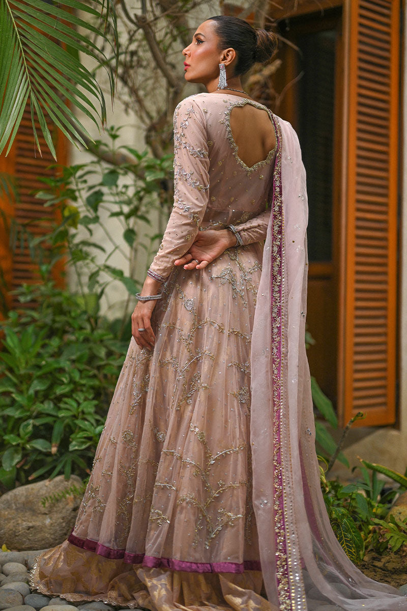 Kashmiri Chai Pink Embroidered Organza Pishwas (3-Piece) - Image 6