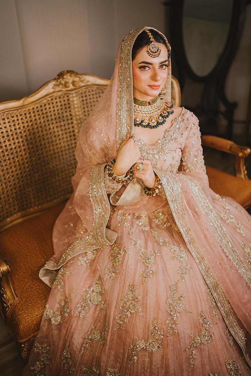 Tea Rose Embellished Organza Pishwas Dress (3-Piece) - Image 6