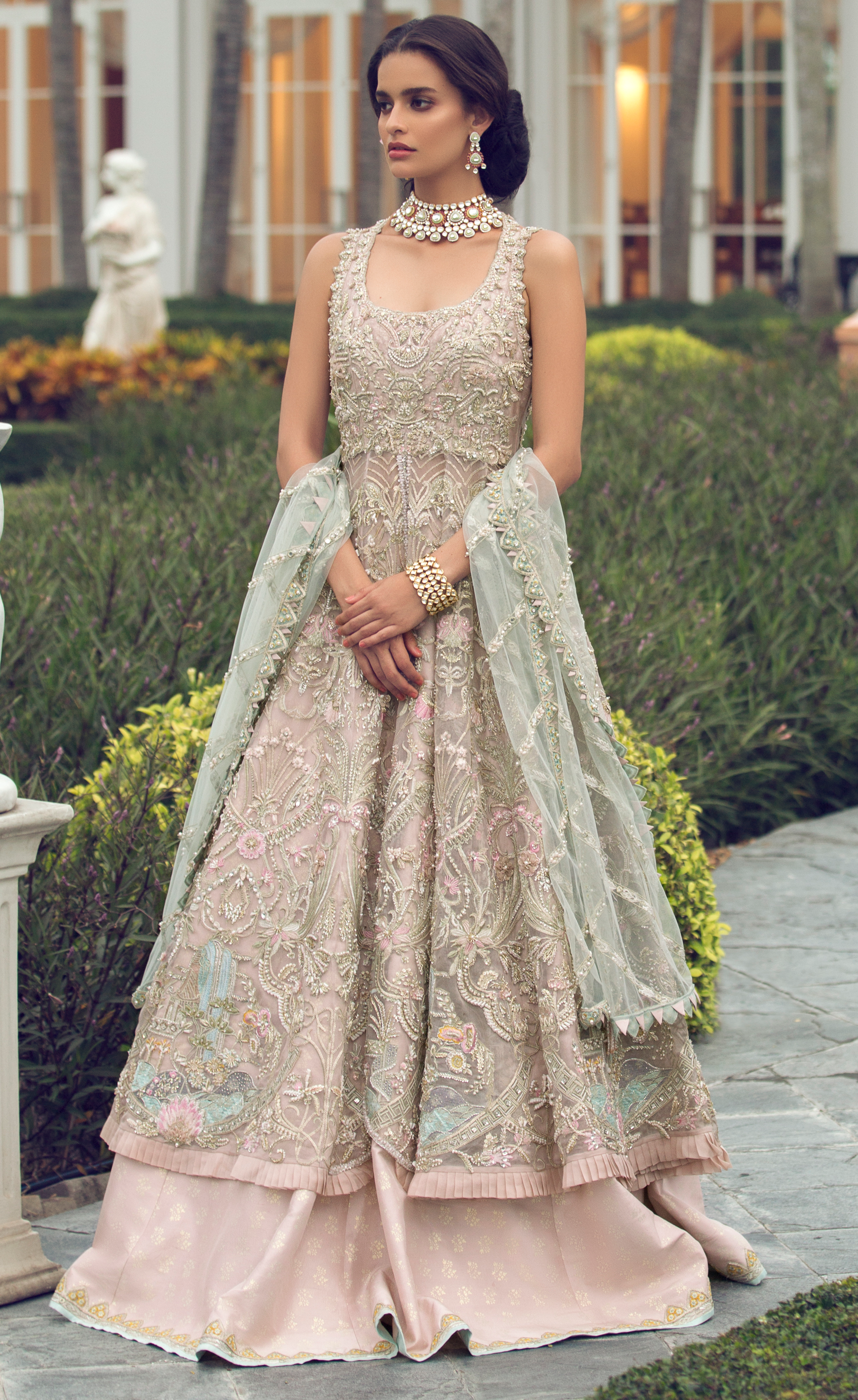 Blush Pink Embellished Organza Pishwas Dress (3-Piece) - Image 2