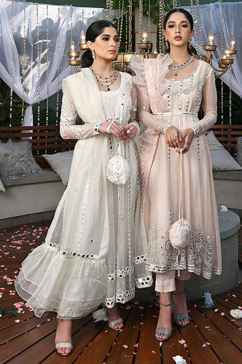 Pakistani Blush Pink Mirror Work Organza Pishwas (3-Piece) - Image 9