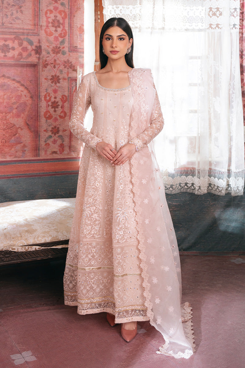 Pakistani Soft Pink Embroidered Organza Pishwas Dress (3-Piece) - Image 1