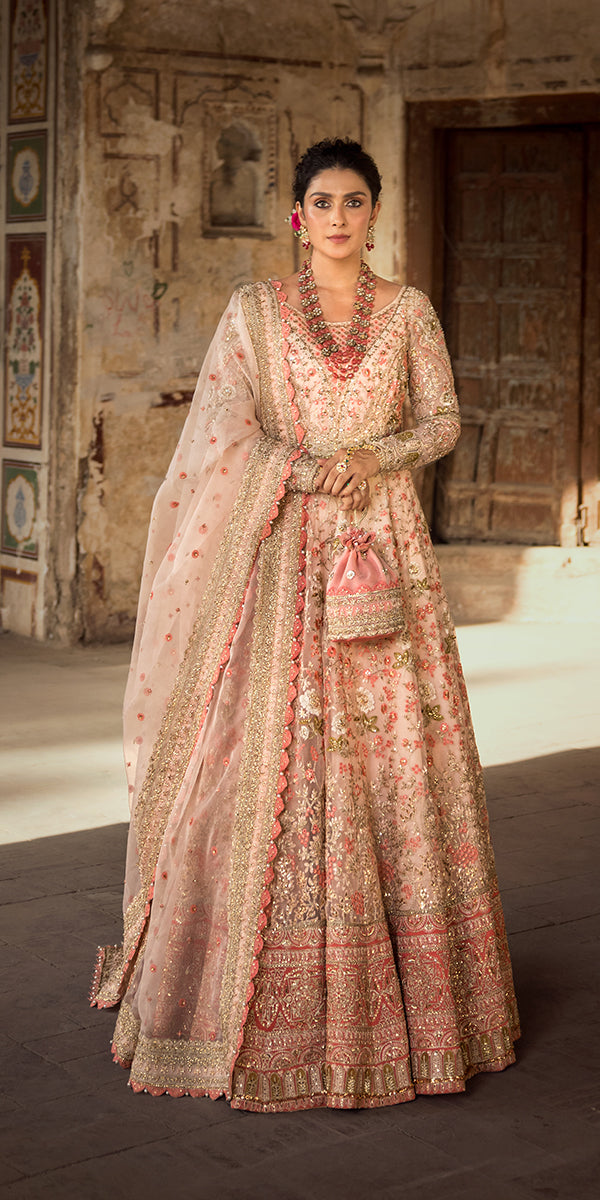 Pakistani Soft Pink Embroidered Organza Pishwas Dress (3-Piece) - Image 10